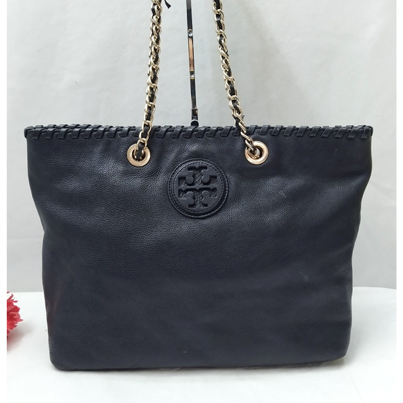 Tory Burch Black Soft Leather Chain Strap Tote Shoulder Bag - Picture 1 of 16